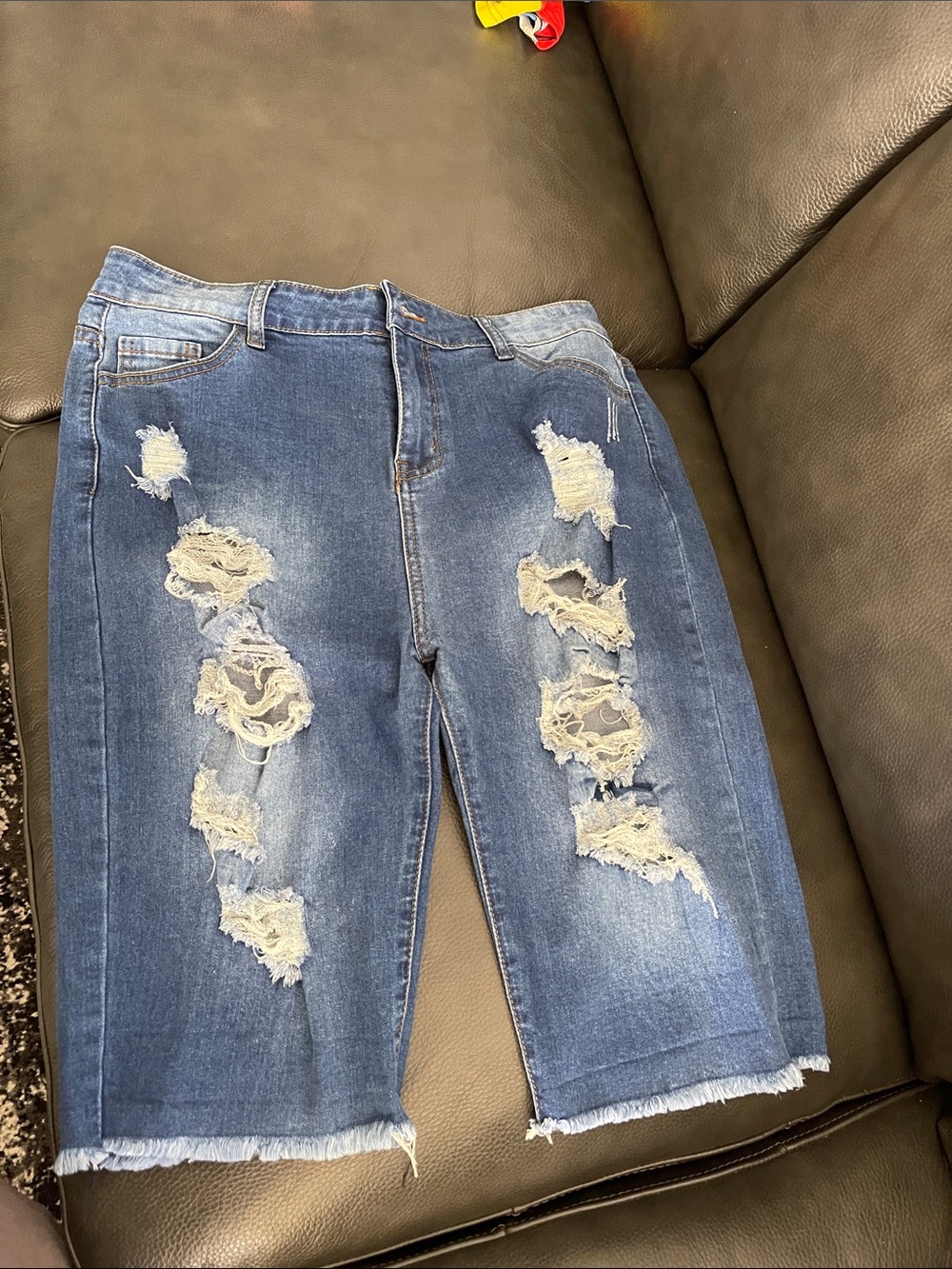 Distressed Mid-Blue Women's Denim Bermuda Shorts 30” - Picture 1 of 1